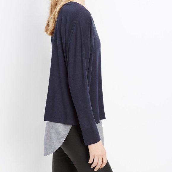 VINCE Womens top Sz M Navy blue layered top shirt - Picture 4 of 9